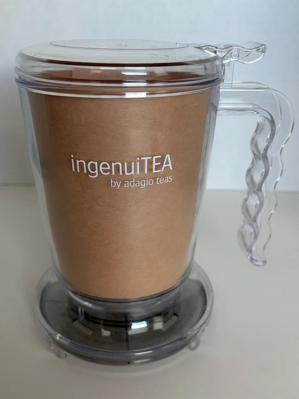 ingenuiTEA by Adagio Teas. Clear Plastic Tea Brewer Infuser. 7”x6”x6.5”.